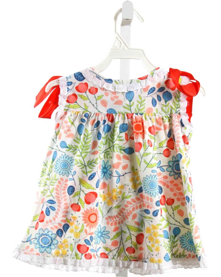 BELLA BLISS  MULTI-COLOR  FLORAL  SLEEVELESS SHIRT WITH EYELET TRIM