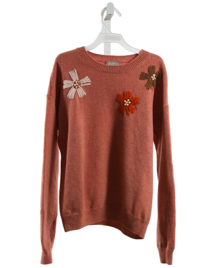 IL GUFO  PINK WOOL FLORAL APPLIQUED SWEATER