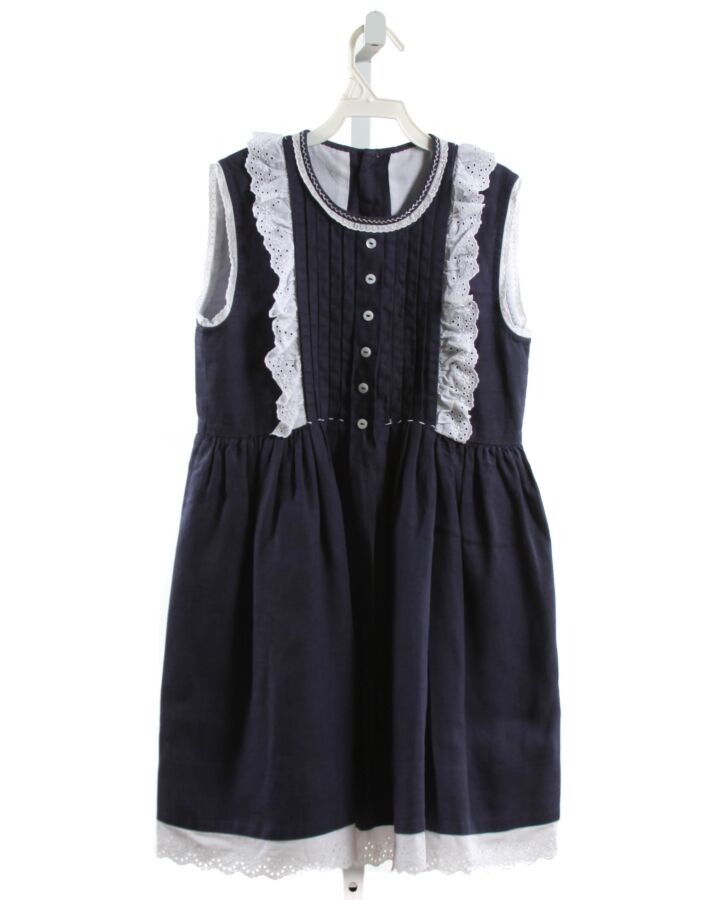 NO TAG  NAVY LINEN   DRESS WITH EYELET TRIM