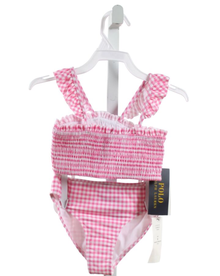 POLO BY RALPH LAUREN  PINK  GINGHAM SMOCKED 2-PIECE SWIMSUIT 
