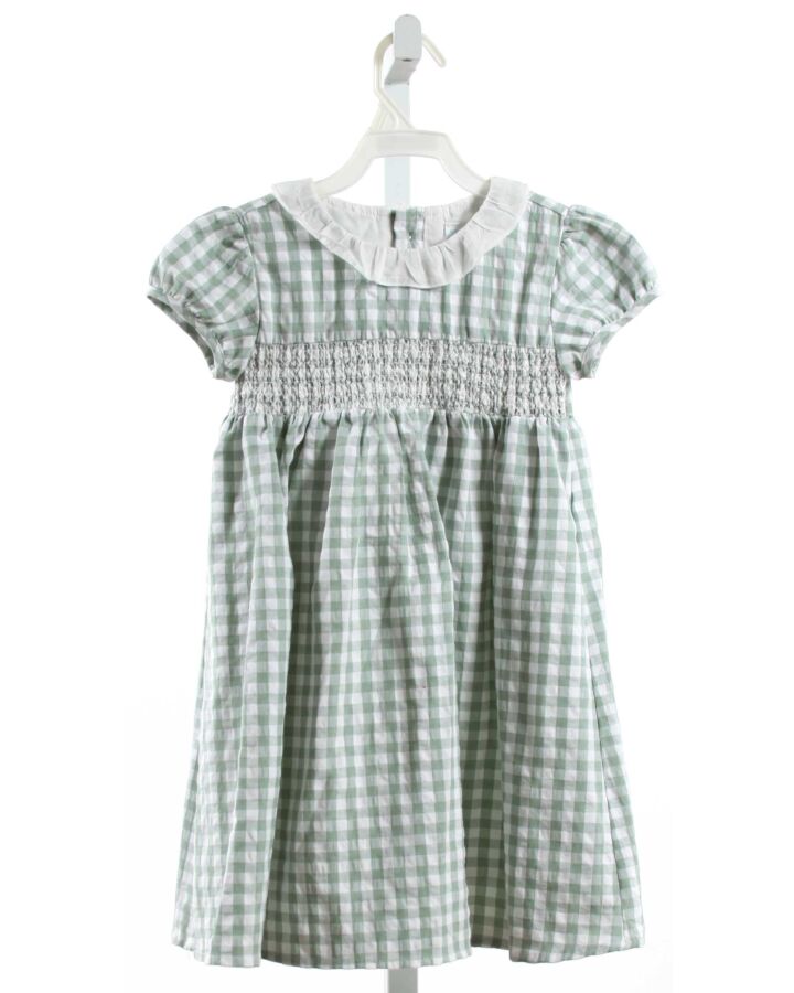 EDGEHILL COLLECTION  GREEN  GINGHAM SMOCKED DRESS