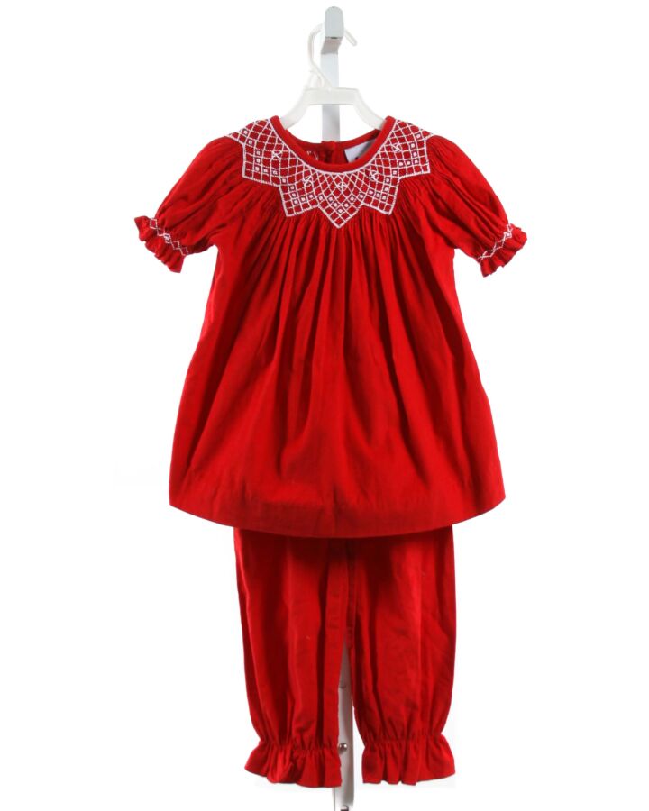 DELANEY  RED CORDUROY  SMOCKED 2-PIECE OUTFIT