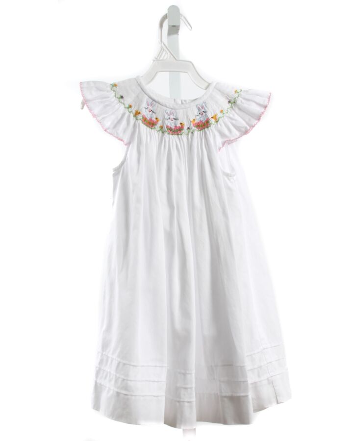 COLLECTION BEBE  WHITE   SMOCKED DRESS WITH PICOT STITCHING