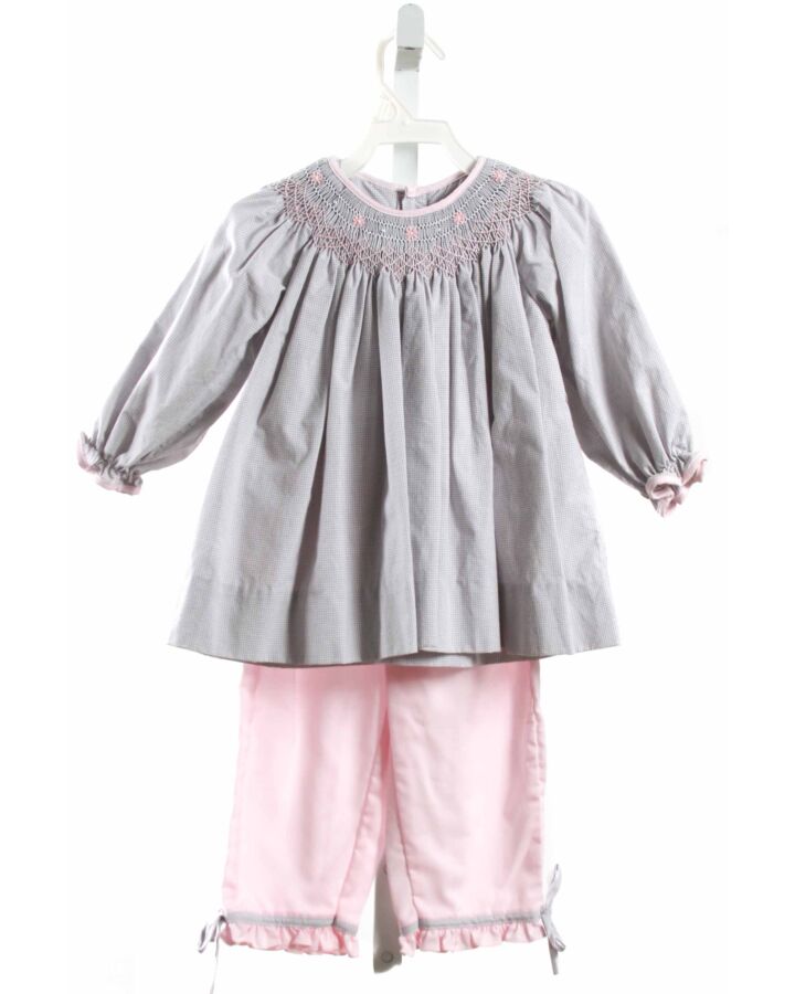 PETIT AMI  GRAY  MICROCHECK SMOCKED 2-PIECE OUTFIT