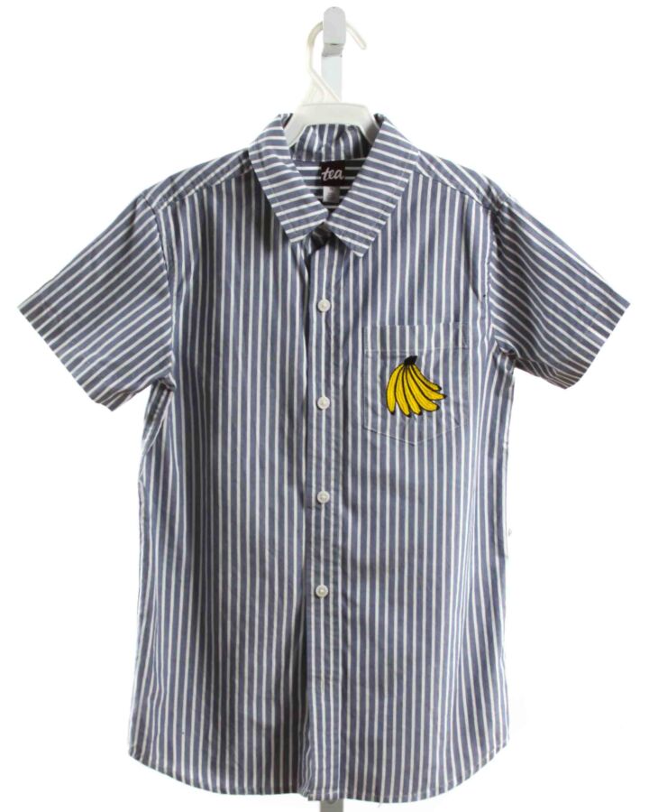 TEA  CHAMBRAY  STRIPED EMBROIDERED DRESS SHIRT