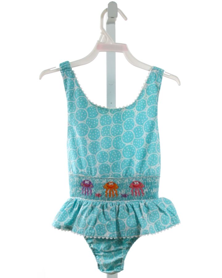 CLAIRE AND CHARLIE  BLUE  SMOCKED 1-PIECE SWIMSUIT WITH RIC RAC