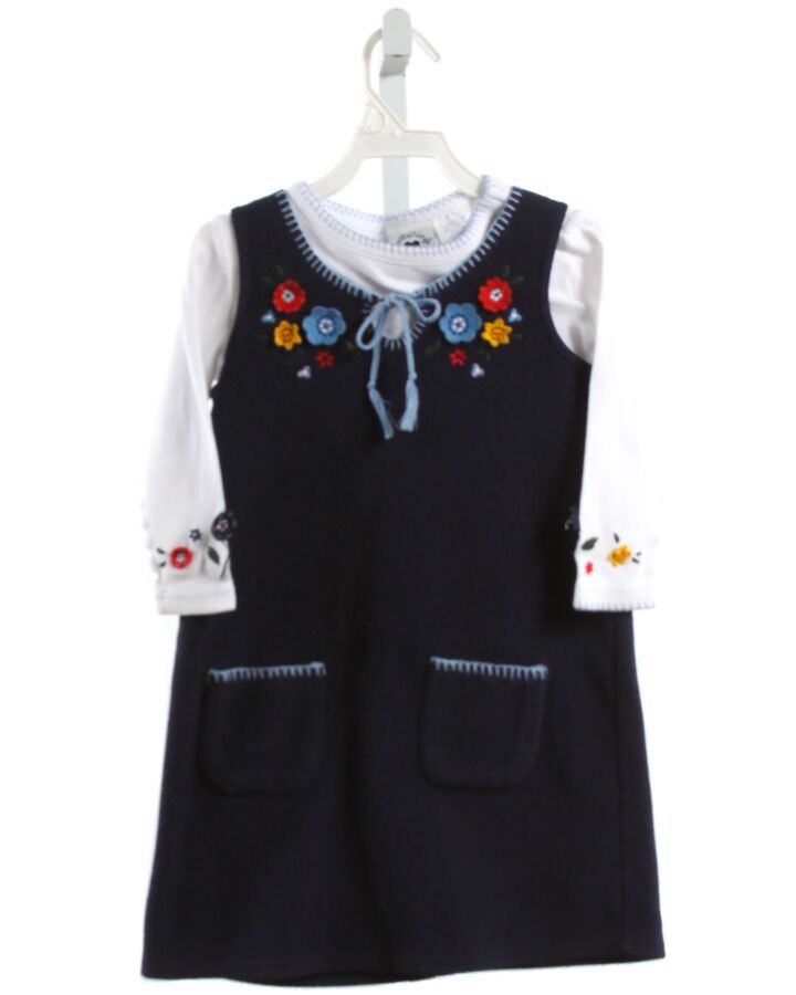 HARTSTRINGS  NAVY FLEECE FLORAL EMBROIDERED KNIT DRESS
