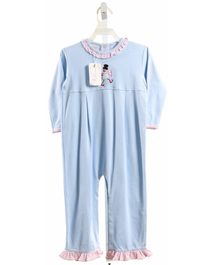 SQUIGGLES  BLUE KNIT   ROMPER WITH PICOT STITCHING