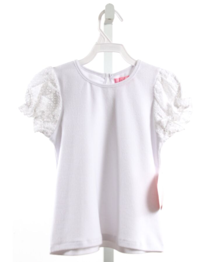 BISBY BY LITTLE ENGLISH  WHITE    KNIT SS SHIRT WITH EYELET TRIM