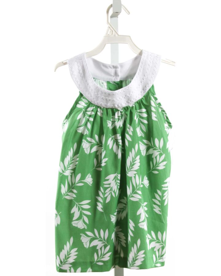 LITTLE ENGLISH  GREEN  FLORAL  SLEEVELESS SHIRT WITH RIC RAC