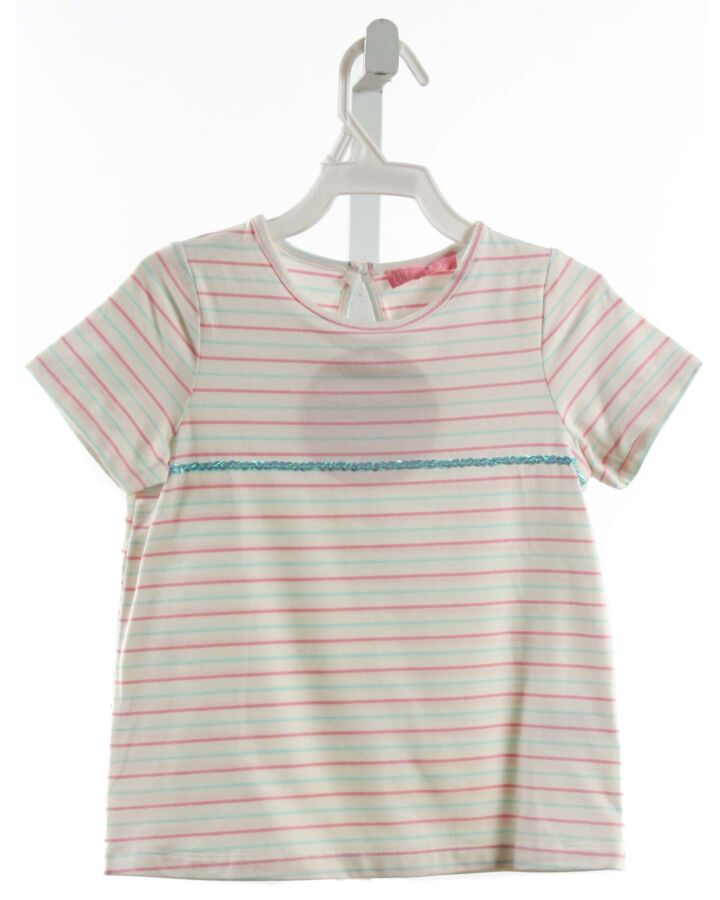 BISBY BY LITTLE ENGLISH  MULTI-COLOR  STRIPED  KNIT SS SHIRT WITH SEQUINS