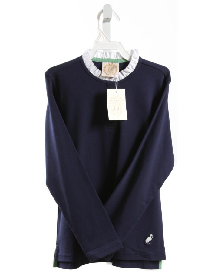 THE BEAUFORT BONNET COMPANY  NAVY    KNIT LS SHIRT WITH RUFFLE