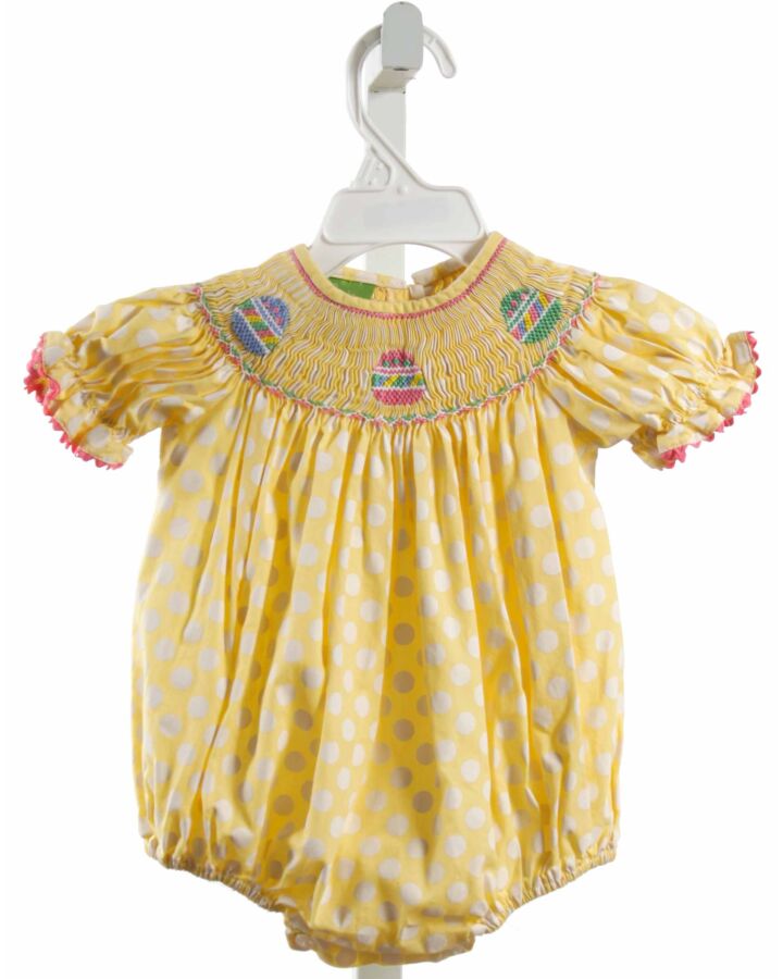 CLASSIC WHIMSY  YELLOW  POLKA DOT SMOCKED BUBBLE WITH RIC RAC