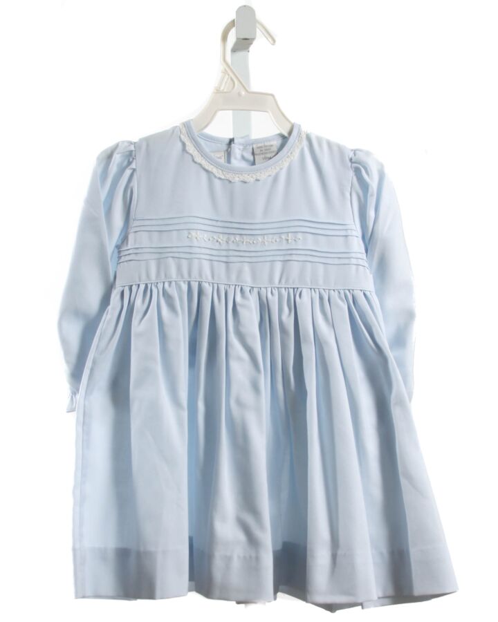 CARRIAGE BOUTIQUE  LT BLUE   EMBROIDERED DRESS WITH LACE TRIM