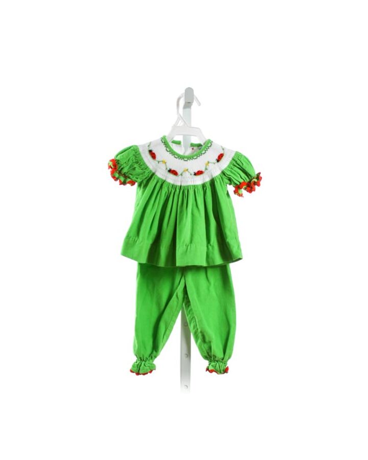 REMEMBER NGUYEN  KELLY GREEN CORDUROY  SMOCKED 2-PIECE OUTFIT WITH RIC RAC