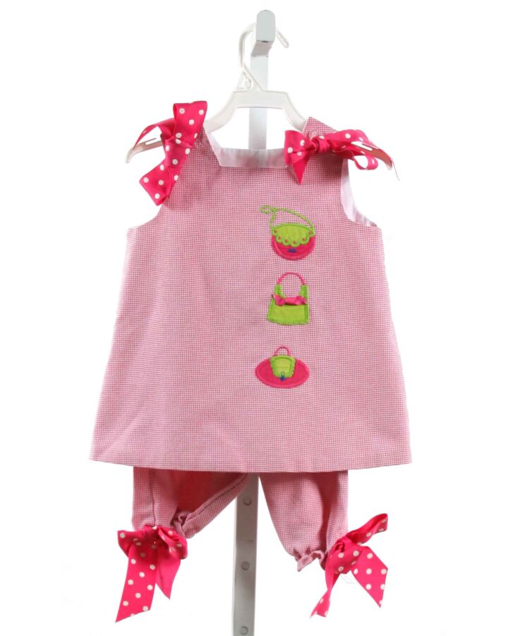 BAILEY BOYS  HOT PINK  MICROCHECK APPLIQUED 2-PIECE OUTFIT WITH BOW