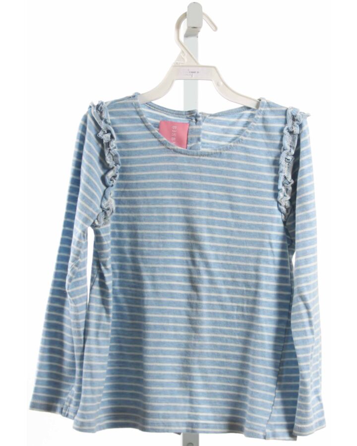 BISBY BY LITTLE ENGLISH  LT BLUE  STRIPED  KNIT LS SHIRT WITH RUFFLE