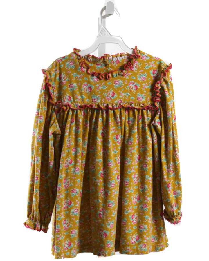 SAGE & LILLY  MUSTARD  FLORAL  KNIT LS SHIRT WITH PICOT STITCHING