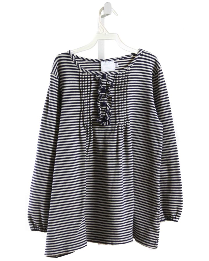 LITTLE ENGLISH  NAVY  STRIPED  KNIT LS SHIRT WITH RUFFLE