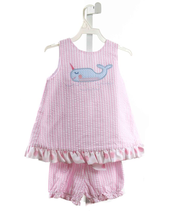 BAILEY BOYS  PINK SEERSUCKER STRIPED APPLIQUED 2-PIECE OUTFIT