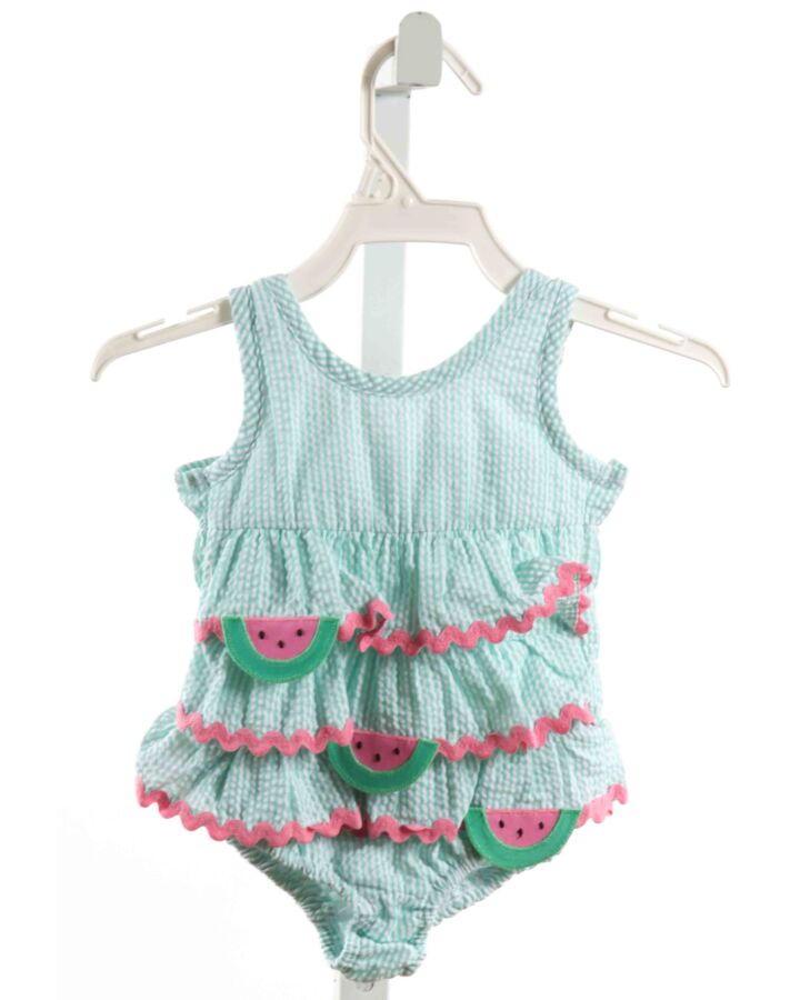 FUNTASIA TOO  MINT SEERSUCKER STRIPED APPLIQUED 1-PIECE SWIMSUIT WITH RIC RAC