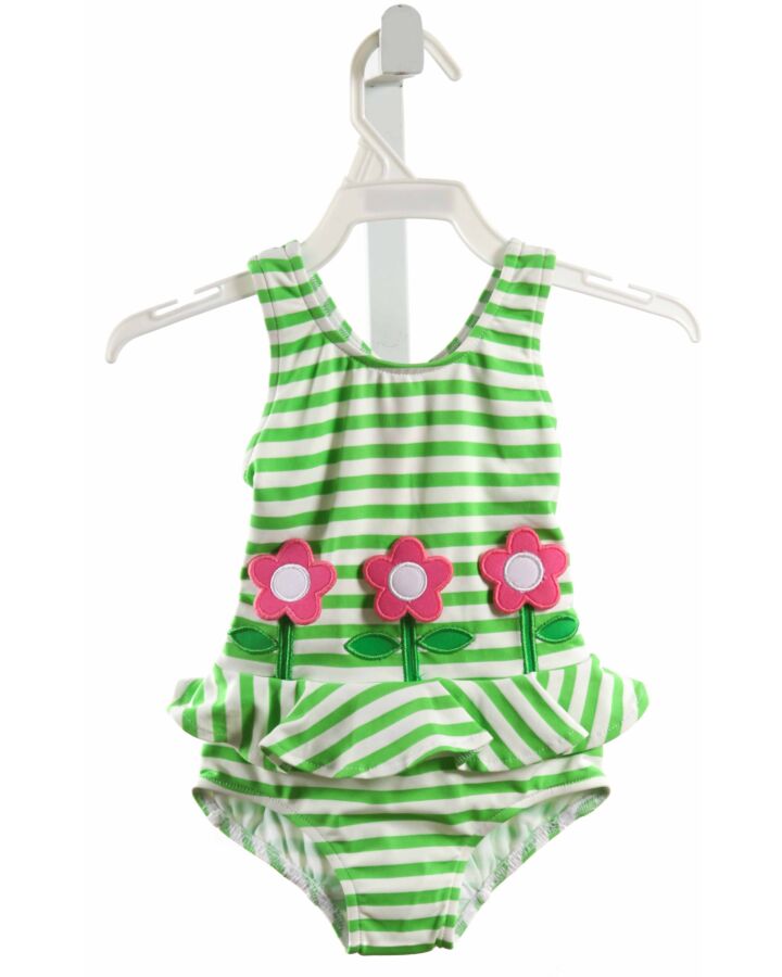 FLORENCE EISEMAN  LIME GREEN  STRIPED APPLIQUED 1-PIECE SWIMSUIT