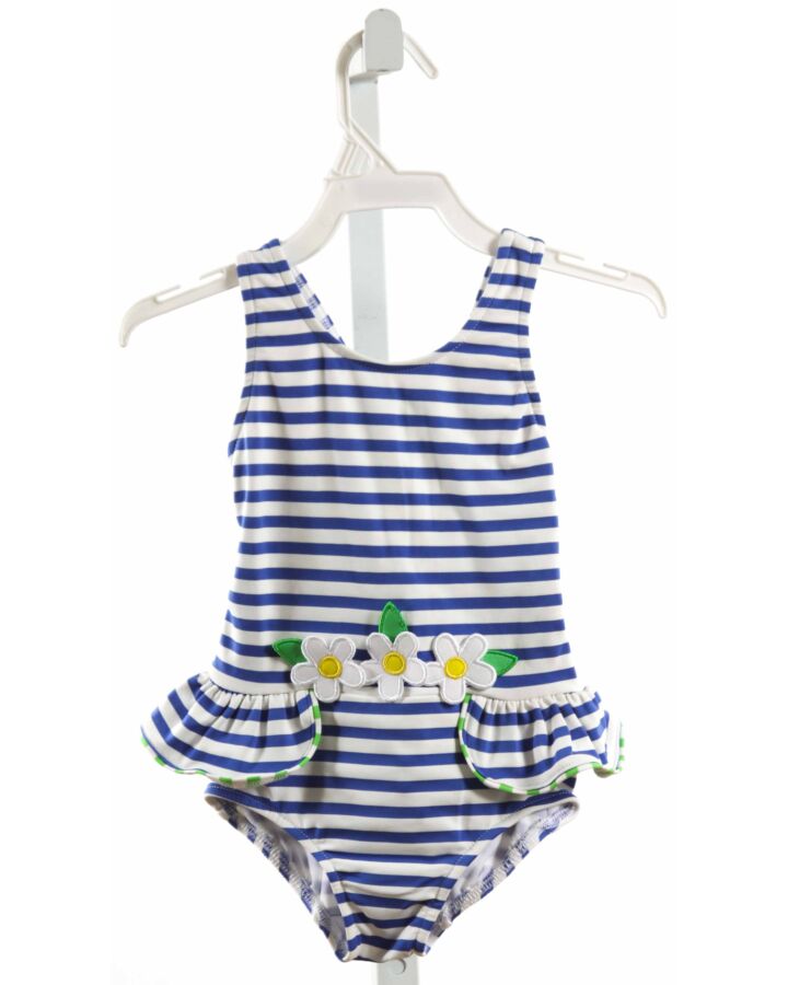FLORENCE EISEMAN  BLUE  STRIPED  1-PIECE SWIMSUIT WITH RUFFLE