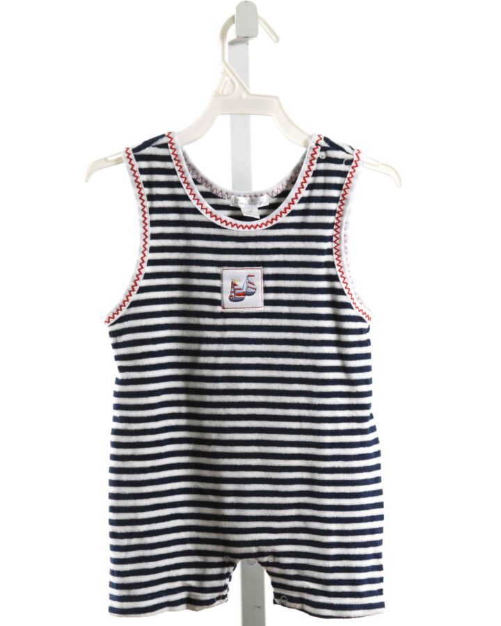 KISSY KISSY  NAVY TERRY CLOTH STRIPED EMBROIDERED KNIT SHORTALL