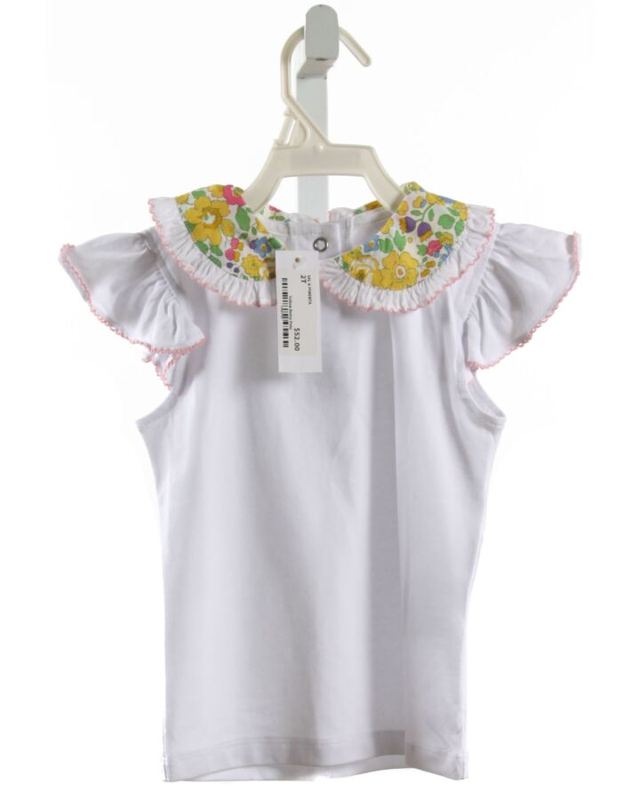SAL & PIMENTA  WHITE  FLORAL  KNIT SS SHIRT WITH PICOT STITCHING