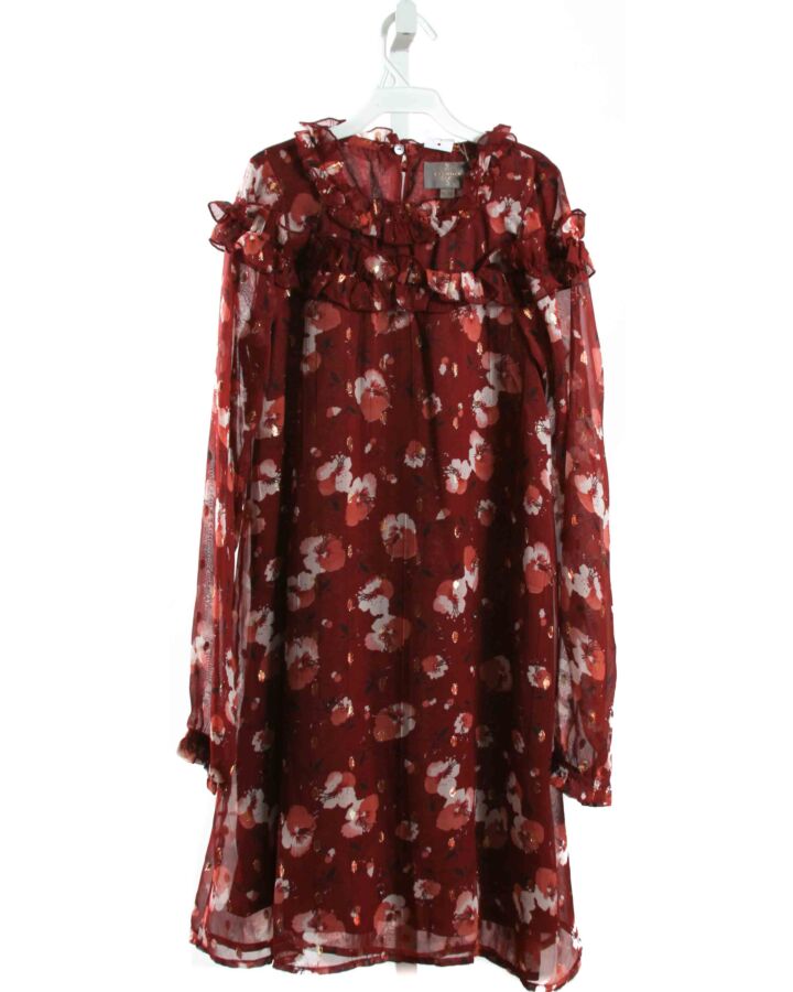 CREAMIE  MAROON  FLORAL  PARTY DRESS WITH RUFFLE