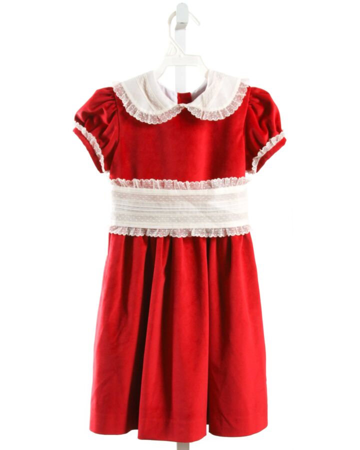 SAL & PIMENTA  RED VELOUR   DRESS WITH LACE TRIM