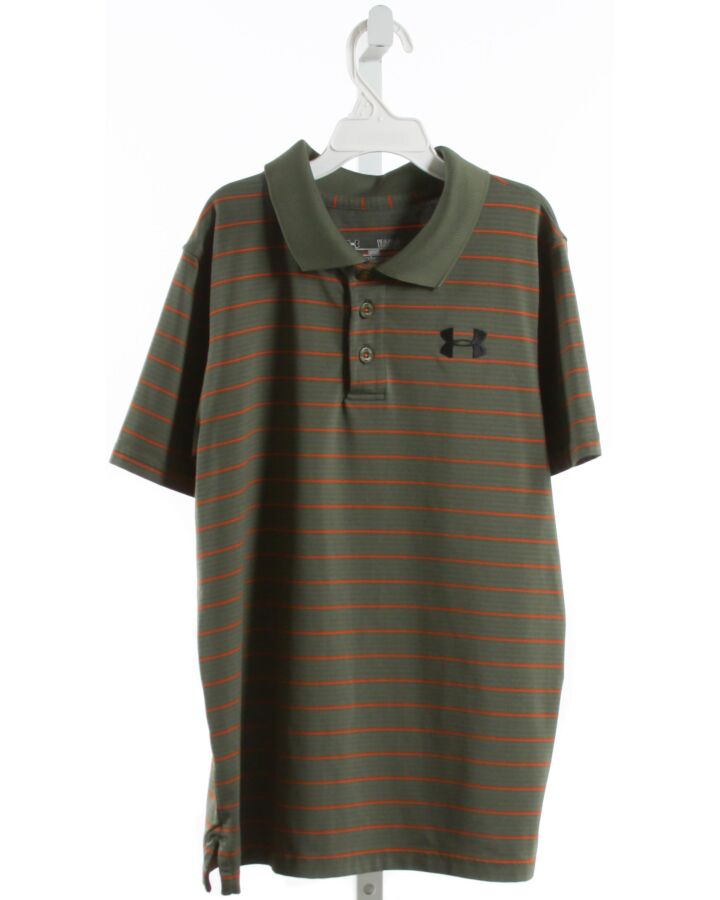 UNDER ARMOUR  FOREST GREEN  STRIPED  KNIT SS SHIRT 