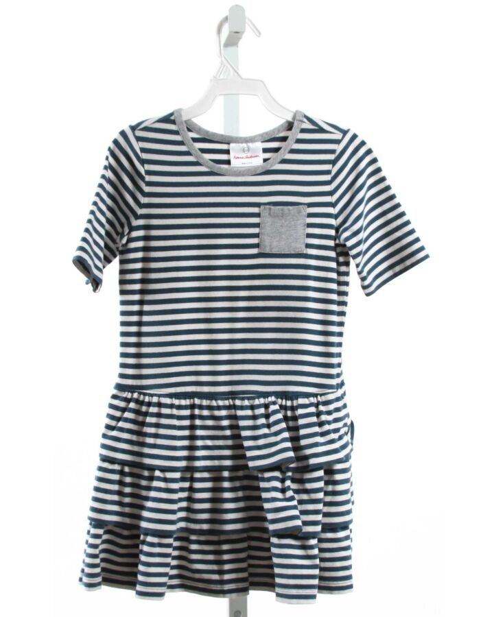 HANNA ANDERSSON  BLUE  STRIPED  KNIT DRESS WITH RUFFLE