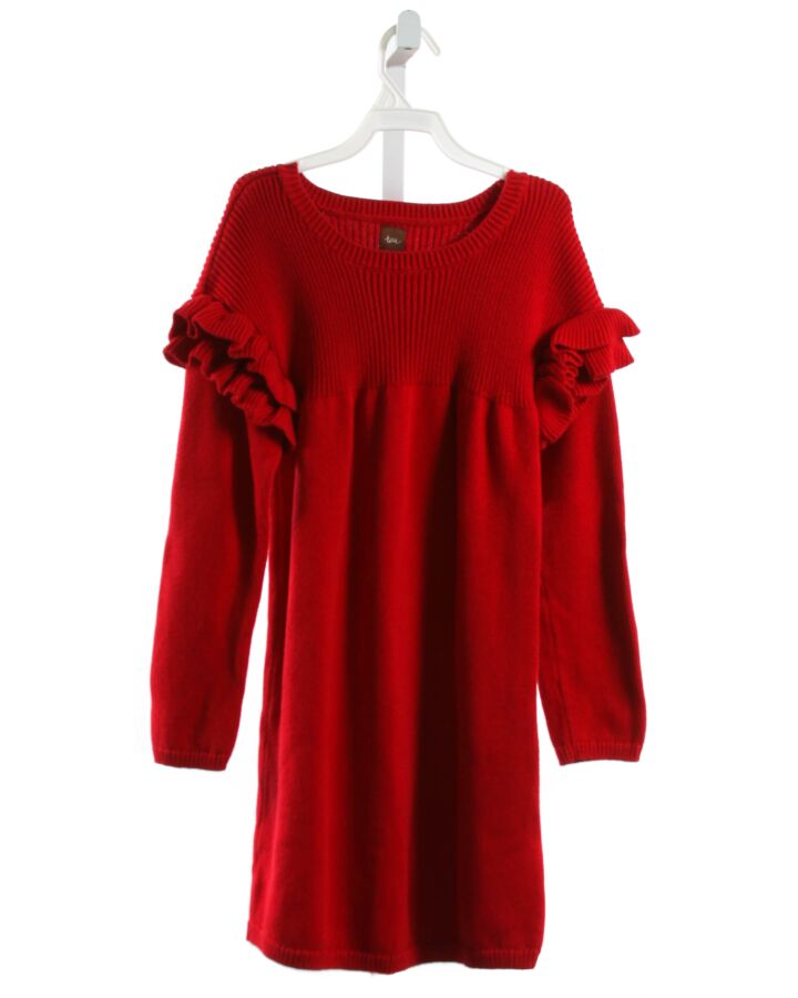 TEA  RED    KNIT DRESS WITH RUFFLE