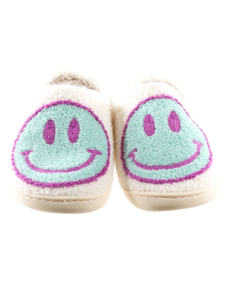 NO TAG WHITE SMILEY FACE SLIPPERS *SIZE CHILD 2; EUC - LIKE NEW