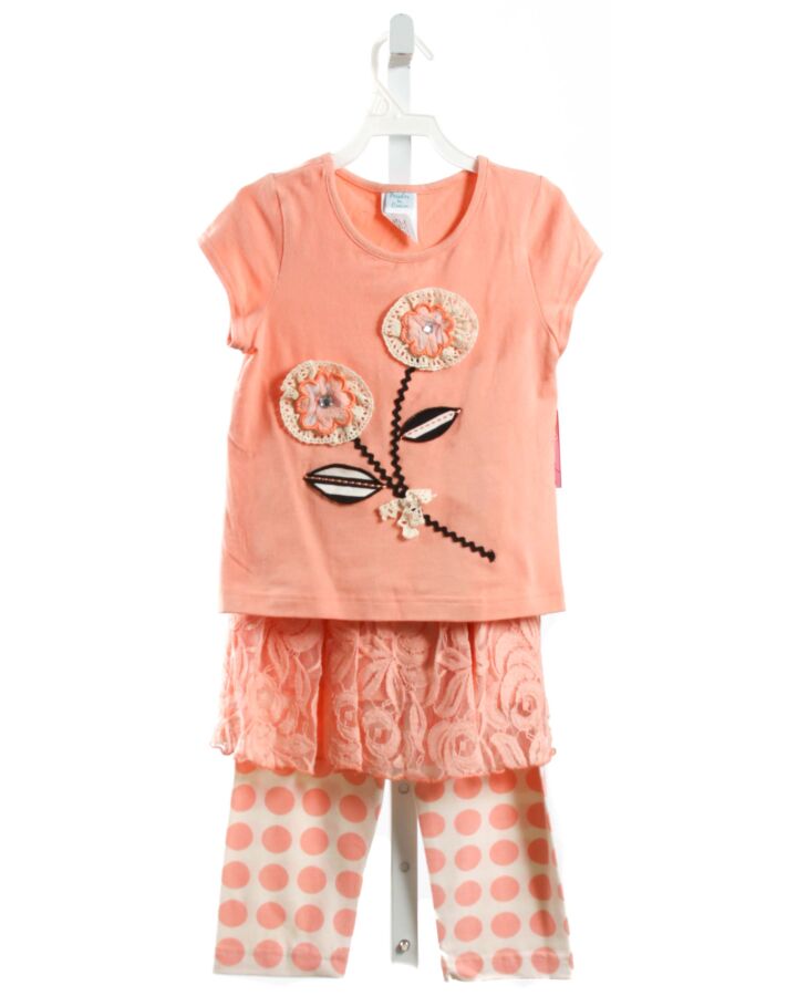 PEACHES 'N CREAM  PINK  FLORAL APPLIQUED 2-PIECE OUTFIT WITH LACE TRIM