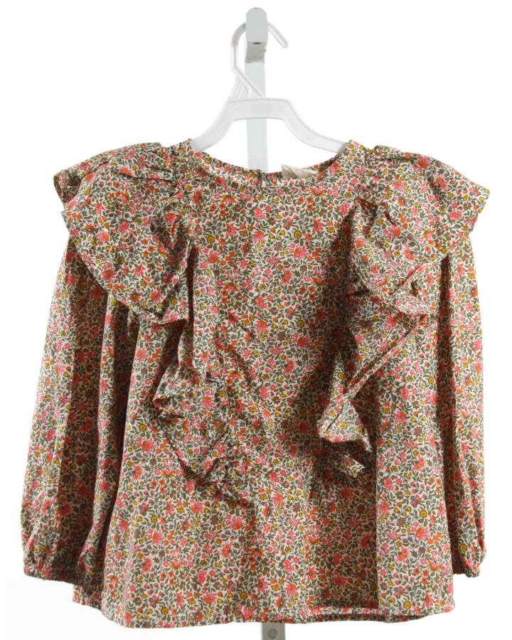 CREWCUTS  PINK  FLORAL  SHIRT-LS WITH RUFFLE