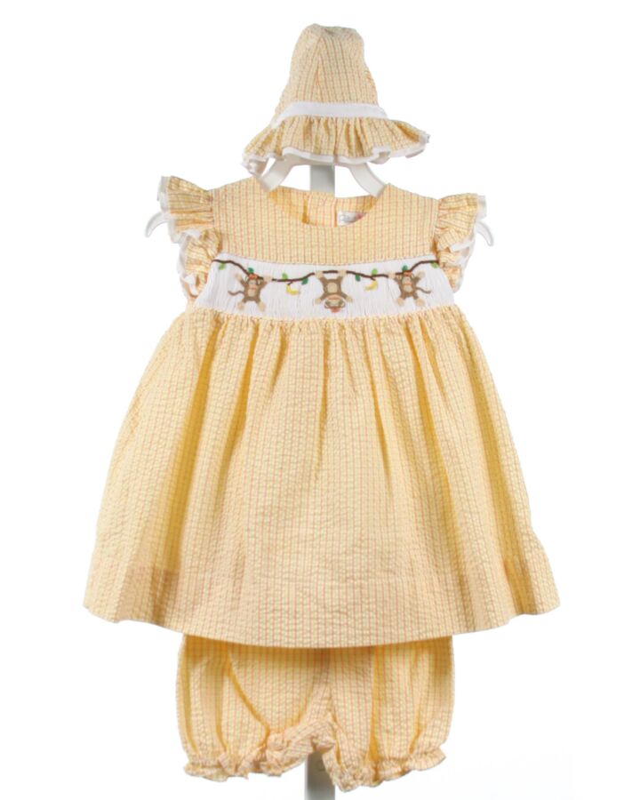PETIT AMI  YELLOW SEERSUCKER STRIPED SMOCKED 2-PIECE OUTFIT