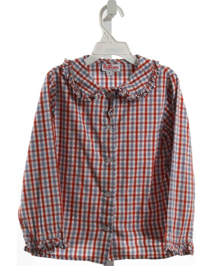 RED BEANS  RED  PLAID  CLOTH LS SHIRT WITH RUFFLE