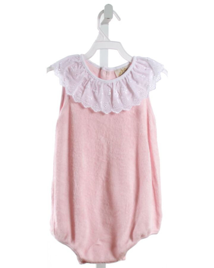 THE BEAUFORT BONNET COMPANY  PINK TERRY CLOTH   KNIT ROMPER WITH EYELET TRIM