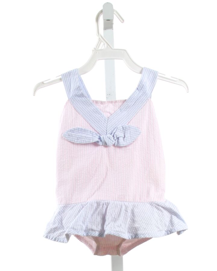 LULLABY SET  LT PINK SEERSUCKER STRIPED  1-PIECE SWIMSUIT WITH BOW