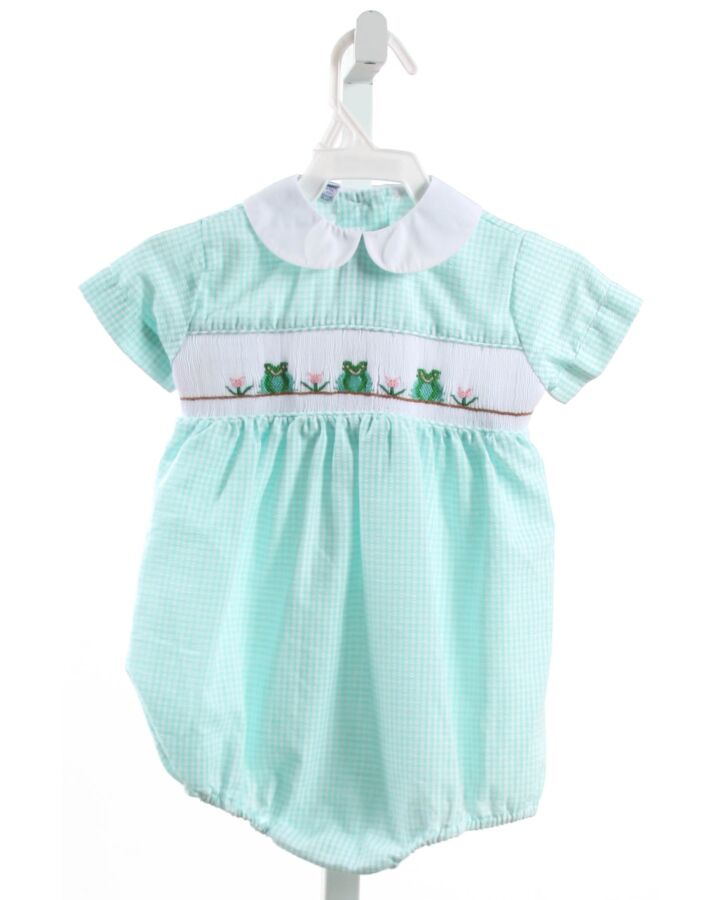 SILLY GOOSE  AQUA  GINGHAM SMOCKED BUBBLE