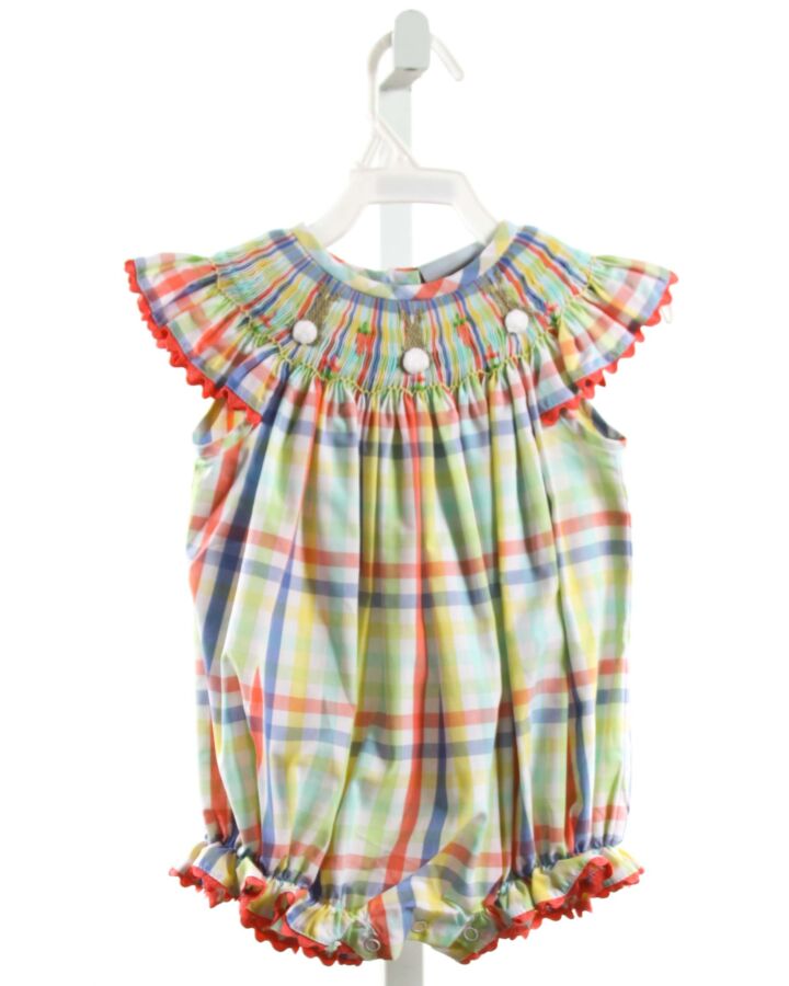 CASTLES & CROWNS  MULTI-COLOR  PLAID SMOCKED BUBBLE WITH RIC RAC