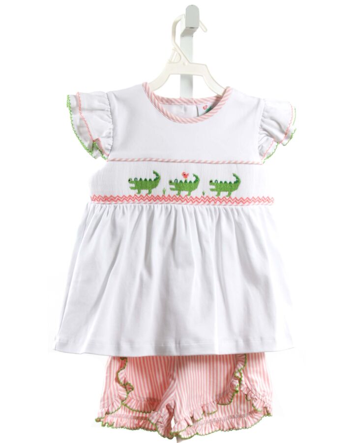 SHRIMP & GRITS  WHITE   SMOCKED 2-PIECE OUTFIT WITH PICOT STITCHING