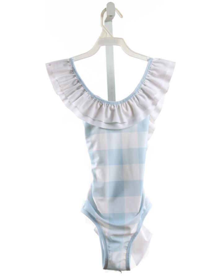 SAL & PIMENTA  LT BLUE  CHECK  1-PIECE SWIMSUIT WITH RUFFLE
