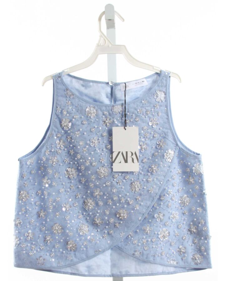 ZARA  LT BLUE   SEQUINED SLEEVELESS SHIRT WITH TULLE