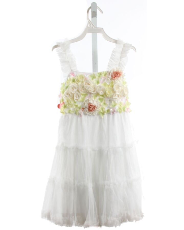 LE PINK  WHITE TULLE FLORAL APPLIQUED PARTY DRESS