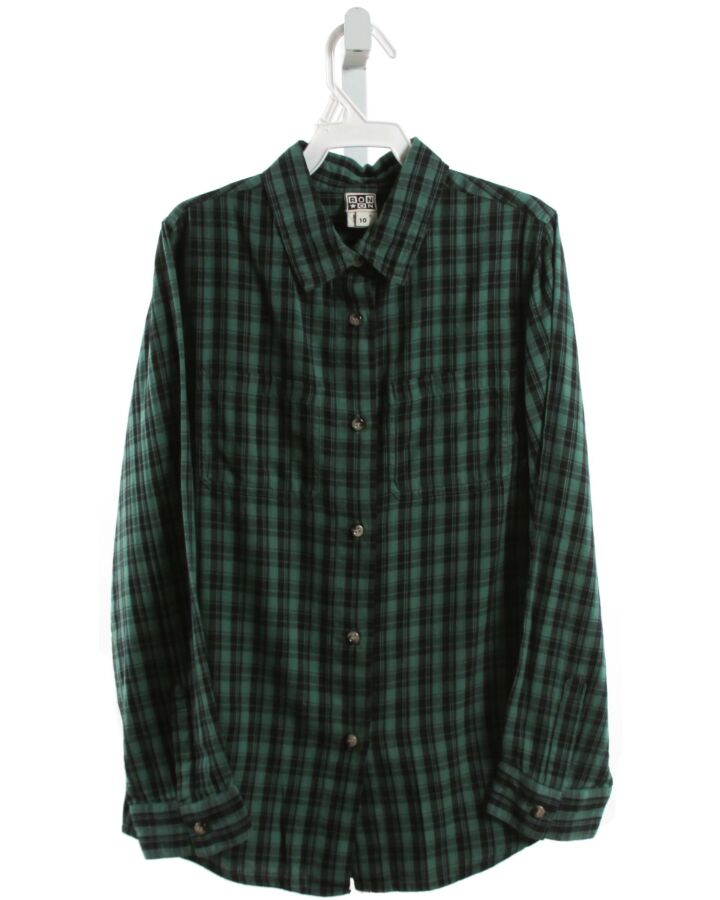 BONTON  GREEN  PLAID  DRESS SHIRT
