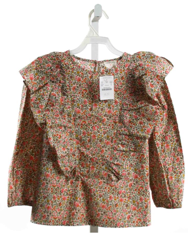 CREWCUTS  GREEN  FLORAL  SHIRT-LS WITH RUFFLE