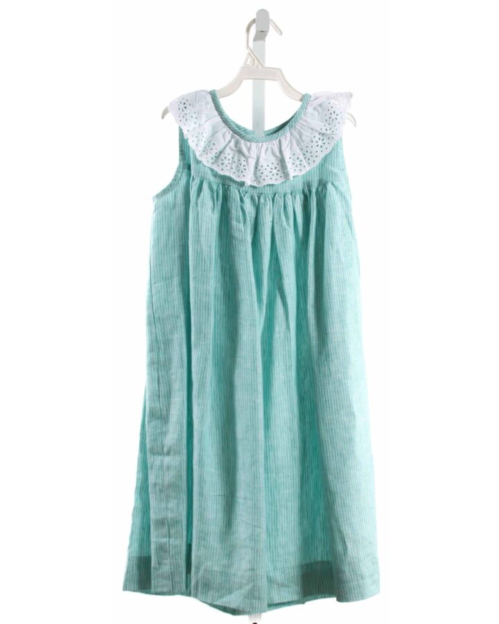 MARY & GRACE  MINT LINEN STRIPED  DRESS WITH EYELET TRIM